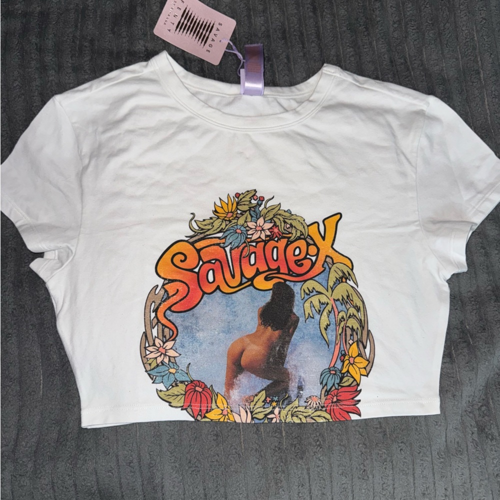 Savage Graphic Cropped White T-Shirt